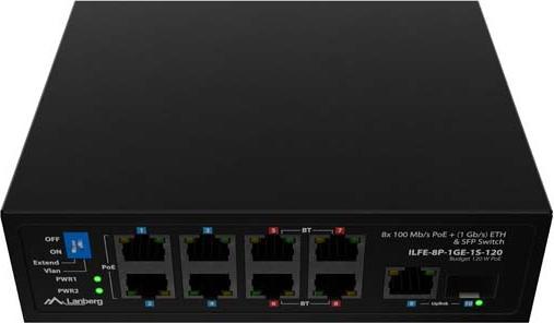 Actual product image Lanberg switch light industrial POE 4xBT 4xAT SFP+ETH DIN niezarządzalny fast ethernet (8 ports)