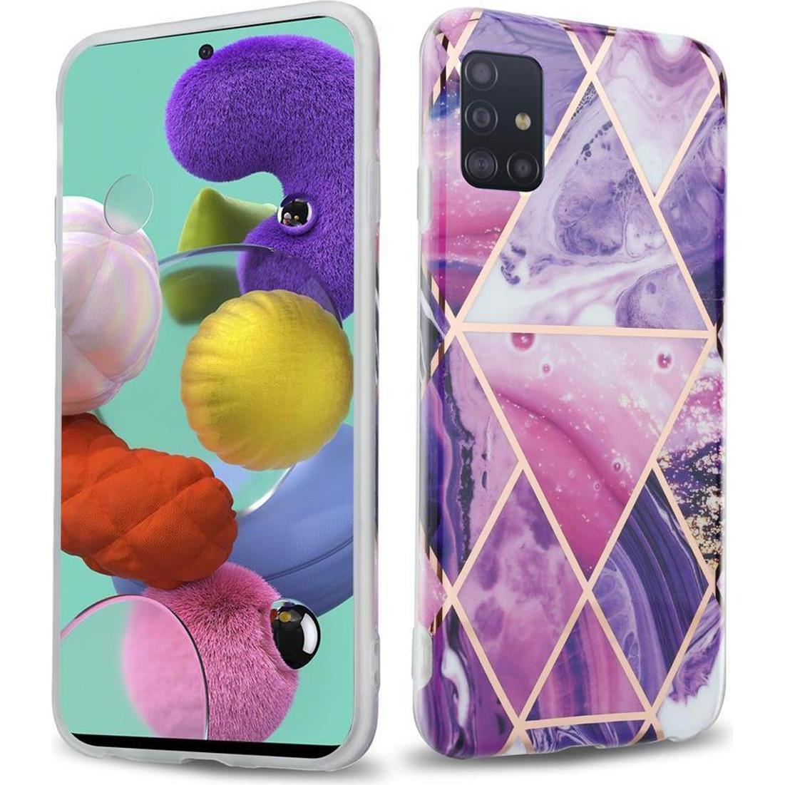 Cadorabo IMD TPU Bunter Marmor Cover (Samsung Galaxy A51 5G), Smartphone Hülle, Violett