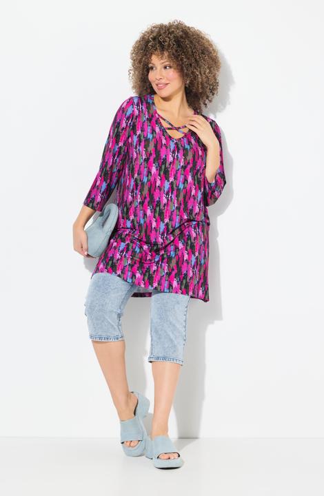 Produktbild Ulla Popken Longshirt, A-Linie, Zierbänder, V-Ausschnitt, 3/4-Arm (50, 52)