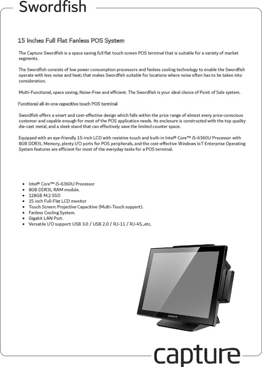 Actual product image Capture Swordfish i5 POS System