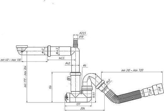 Produktbild Ani Plast SIPHON 1 1/2X4 WITH HOSE 40X40 (Flaschensiphon, 1 1/2“)