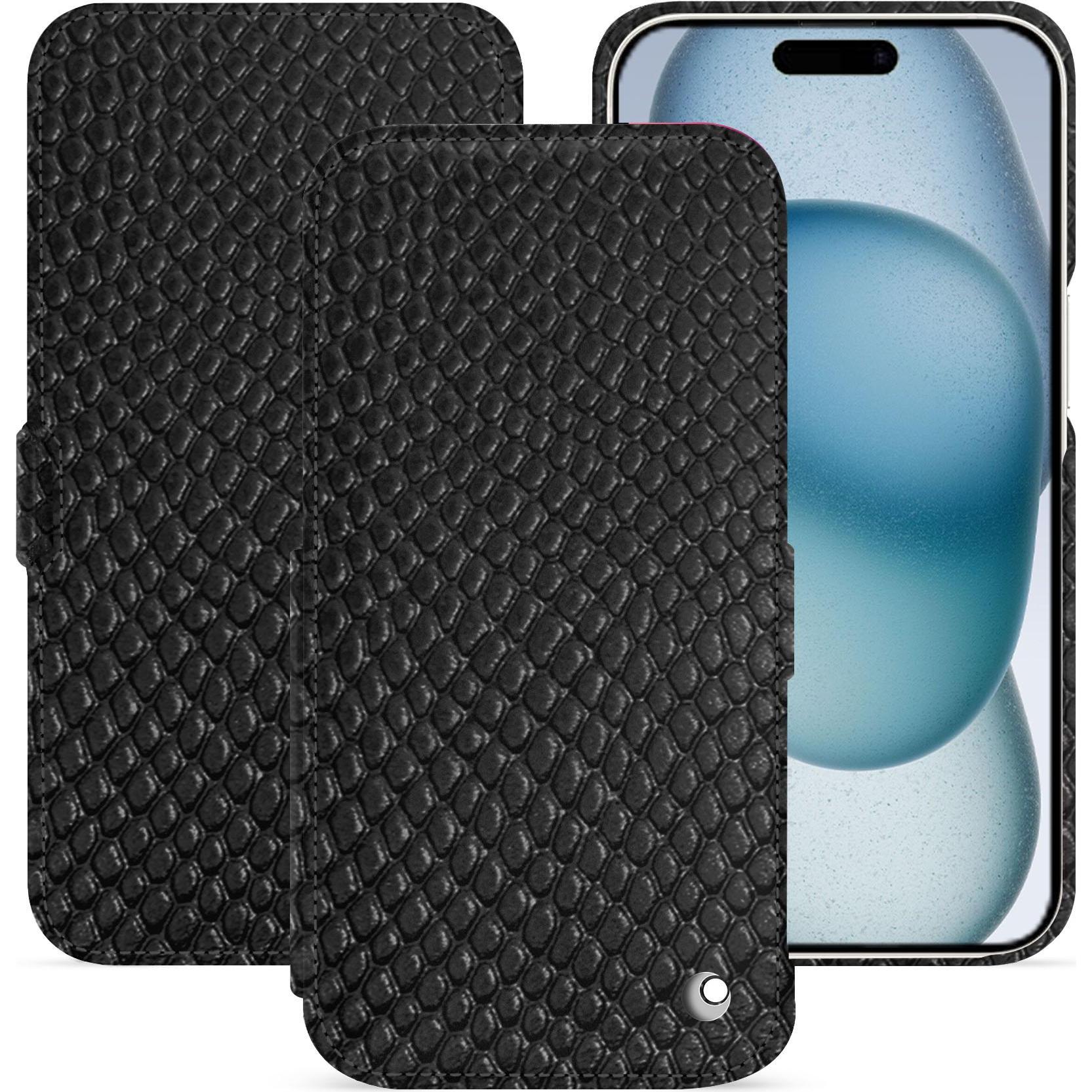 Noreve Lederschutzhülle horizontal (Apple iPhone 15), Smartphone Hülle, Schwarz