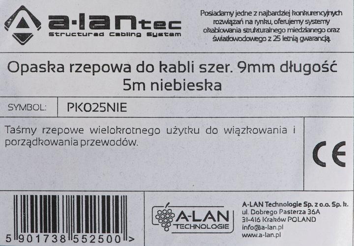 Actual product image Alantec Opaska rzepowa do kabli szer. 9mm długość 5m niebieska (9 mm)