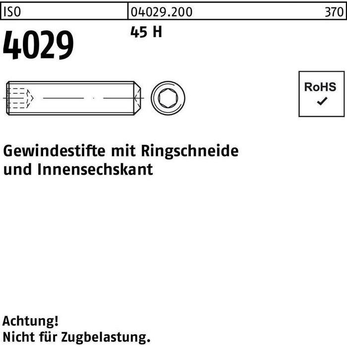 Reyher, Schrauben, Gewindestift ISO 4029 Ringschneide/Innen-6-kant M 12 x 70 45 H (50 Schrauben pro Stück)