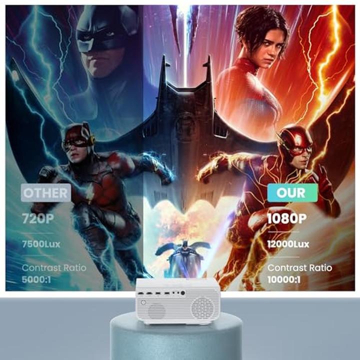 Produktbild Hopvision Mini Beamer WiFi Bluetooth Full HD 1080P 4K Heimkino mit Zoomfunktion (Full HD, 12000 lm)