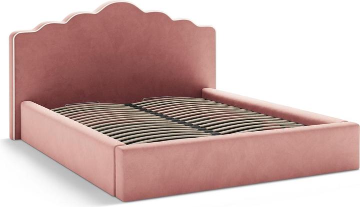 Actual product image Micadoni Velvet Storage Bed With Headboard, "Dream", Ivory and Pink, 222x220x122 Made in Europe (180 x 200 cm)