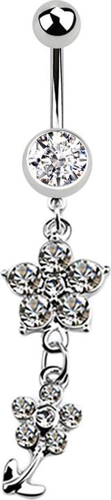 Immagine prodotto Star Piercing Banana in argento con ciondolo a due fiori di cristallo in argento (senza ottone, Acciaio chirurgico 316L)