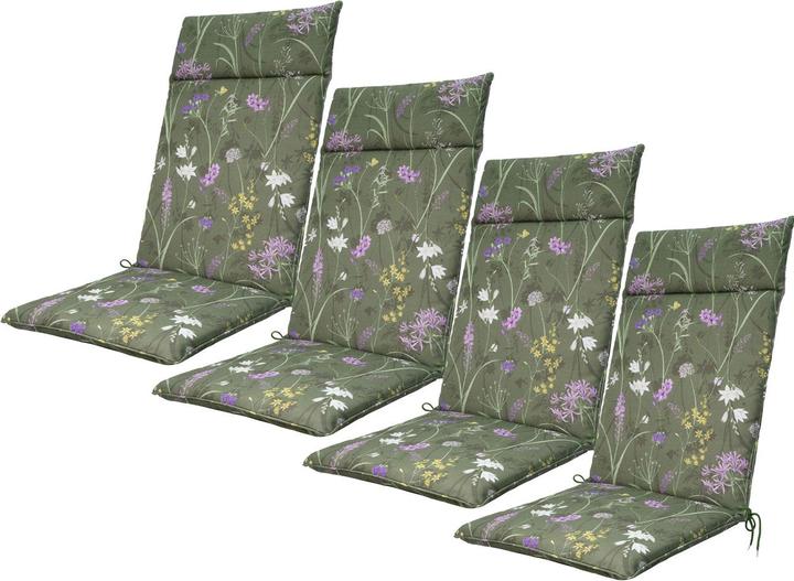 Produktbild Natura Punto 4er-Set Hochlehner-Auflage, Gartenstuhlkissen wasserabweisend, Blumenmuster grün, 120x50cm (120 x 50 cm)