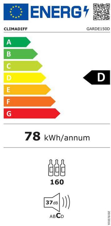 Energy Label Climadiff Weinkühlschrank GARDE150D Freistehend, 1 Zone, 160