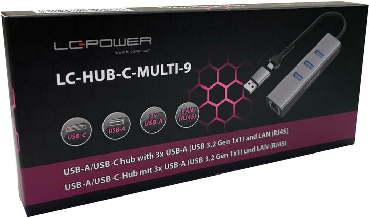 Image du produit LC-Power USB 3.2 HUB-C-Multi-9 1xRJ45,Externer 4-in-1 USB-C-HUB (USB-A, USB-C, 4 ports)