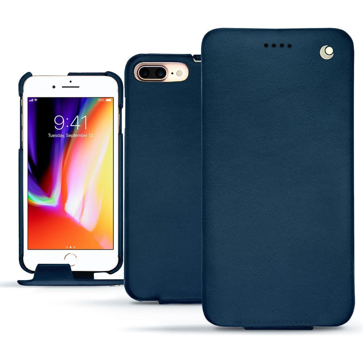 Noreve Lederschutzhülle vertikal (Apple iPhone 8 Plus), Smartphone Hülle, Blau