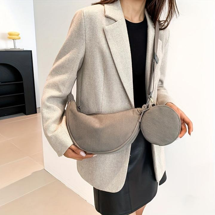 Actual product image Only-Bags.Store Casual Minimalist Solid Colour Shoulder Bag, All-Match Crescent Crossbody Bag with Hanging Mini