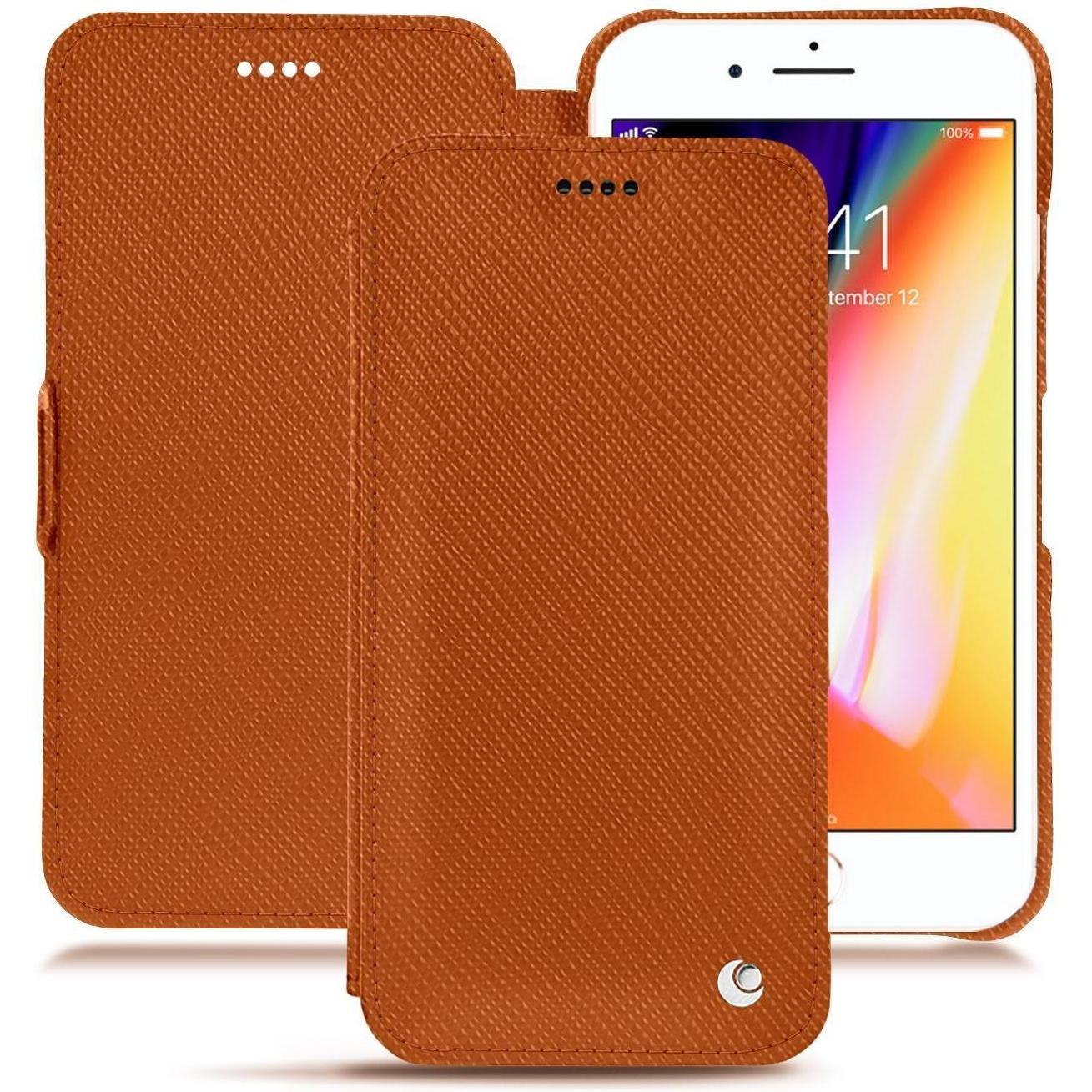 Noreve Lederschutzhülle horizontal (Apple iPhone 8 Plus), Smartphone Hülle, Orange