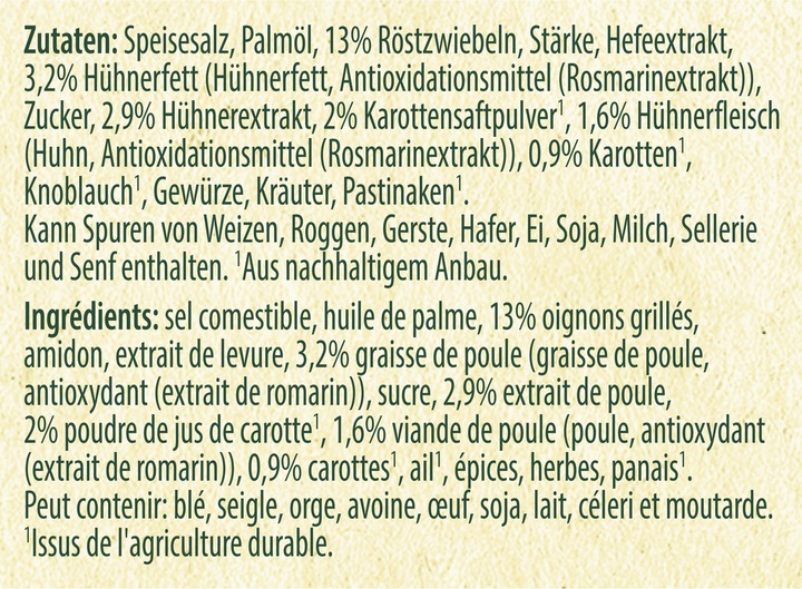 Valeurs nutritives et ingrédients Knorr Bouillon de poulet (6500 ml)