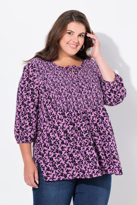 Produktbild Ulla Popken Smokbluse, Blüten, A-Linie, Rundhals, 3/4-Arm (50, 52)