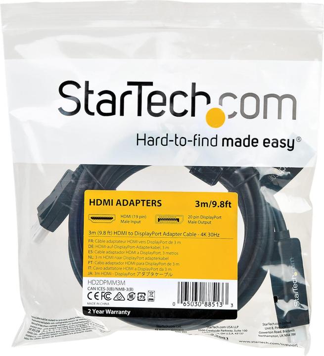 Produktbild StarTech .com 3m HDMI to DisplayPort Adapter Cable with USB Power (3 m, Andere, 1.4)