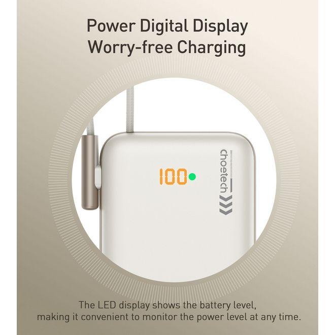 Actual product image Choetech B735 magnetic powerbank 10000mAh 20W PD + USB-C cable (white) (10000 mAh, 20 W, 37 Wh)