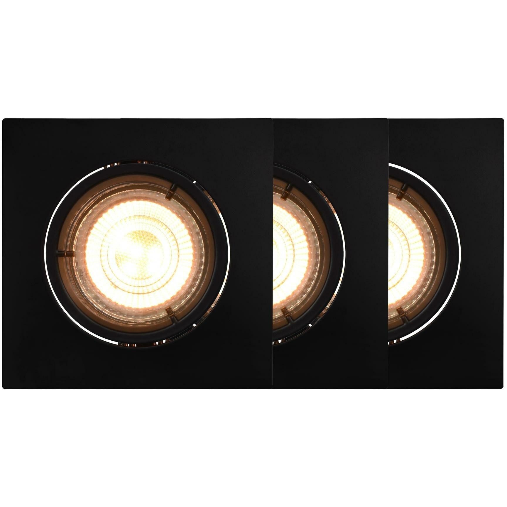 Nordlux, Applique + Plafoniera, Carina Square faretto da incasso Nero, 3 pezzi (410 lm, GU10)