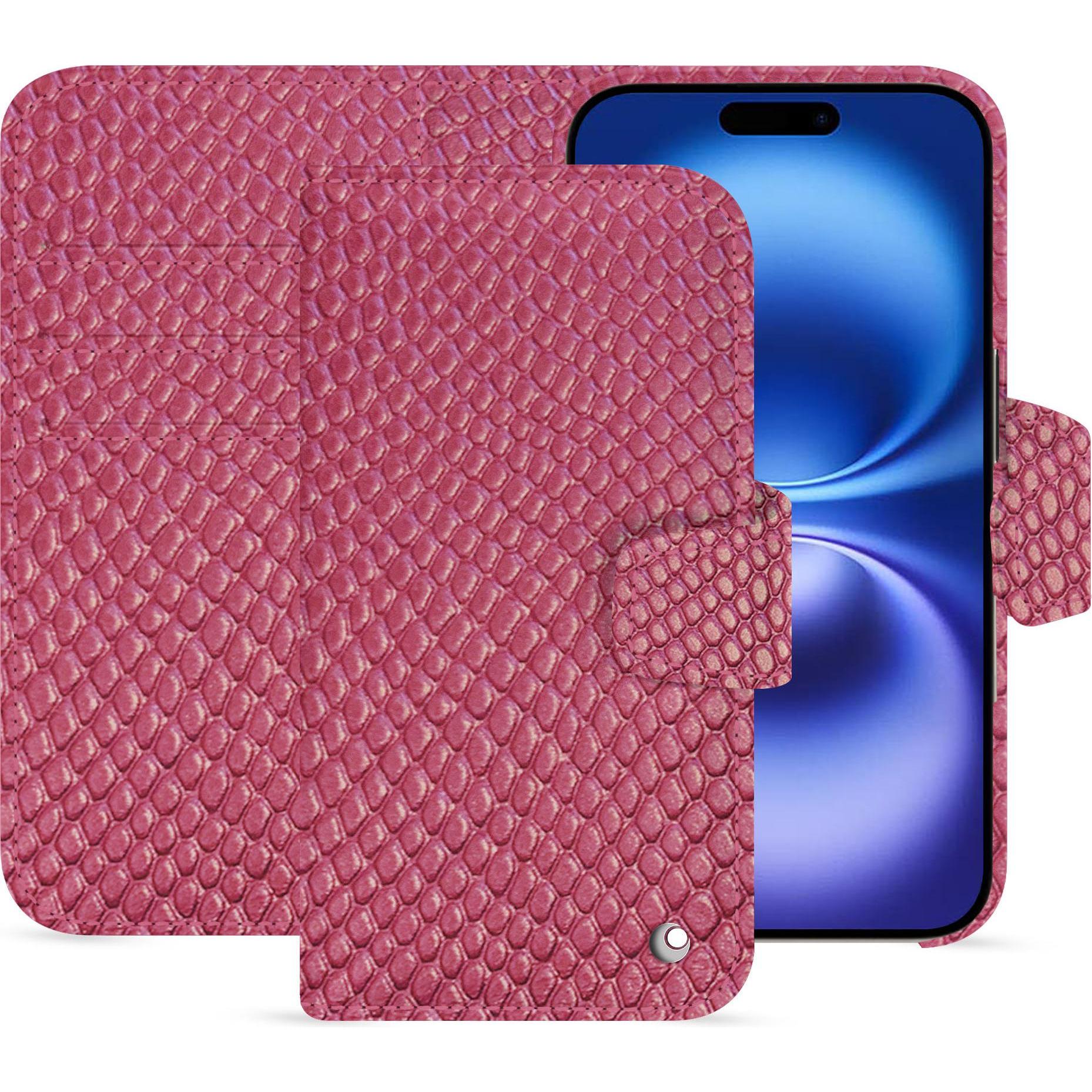 Noreve Lederschutzhülle Apple iPhone 16 (Apple iPhone 16), Smartphone Hülle, Rosa