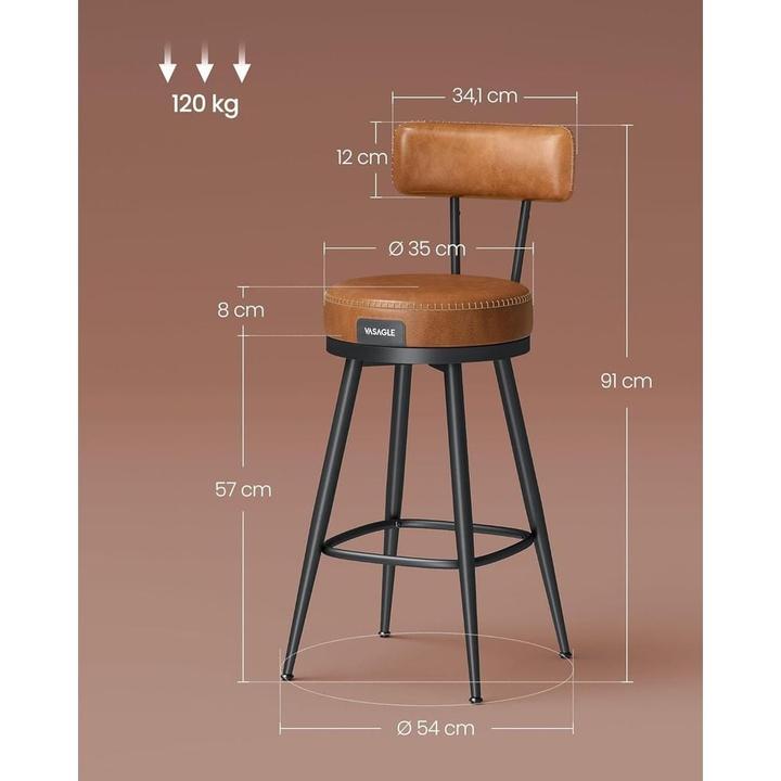 Produktbild Vasagle Barhocker 2er Set 54 x 90.5 cm, Braun/Schwarz