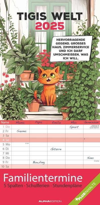 Produktbild Alpha Edition Tigi 2025 Familienplaner, 22x45cm, Familienkalender mit 5 Spalten für Termine