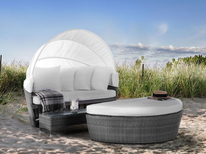 Produktbild Beliani Sonneninsel Rattan grau Sonnendach cremeweiss SYLT LUX