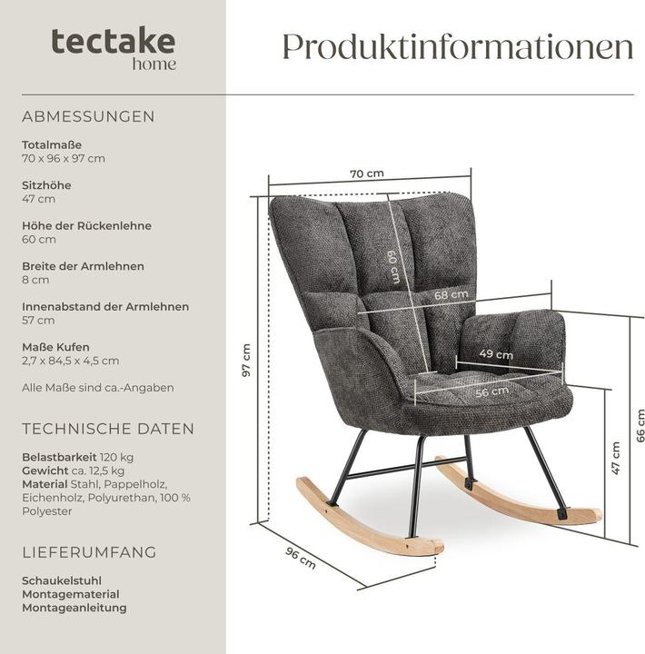Actual product image tectake Rocking chair Torve - bouclé fabric, plush padding, wooden runners