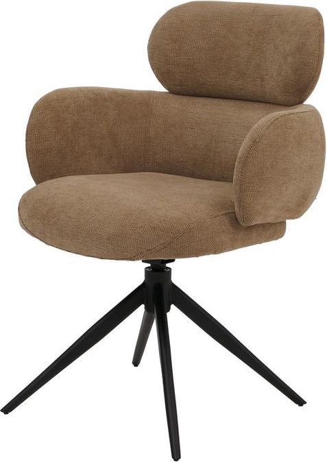 Mendler Esszimmerstuhl HWC-O77, drehbar Auto-Return, Stoff (310g/m²) Chenille Öko-Tex – hellbraun