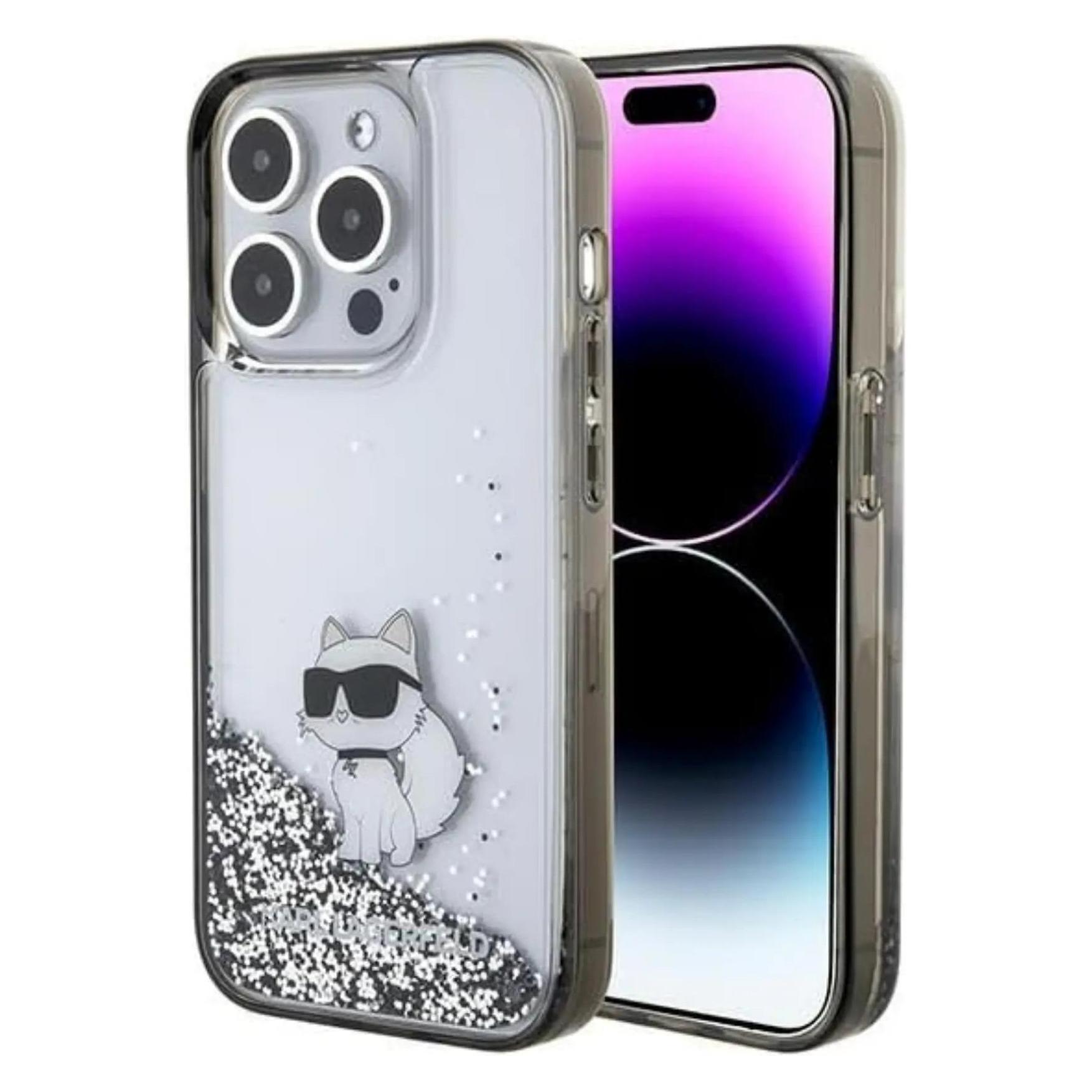 Karl Lagerfeld KLHCP15XLKCNSK IPhone 15 Pro Max 6.7" Transparent Hardcase Liquid Glitter Choupette (Apple IPhone 15 Pro Max), Smartphone Hülle,