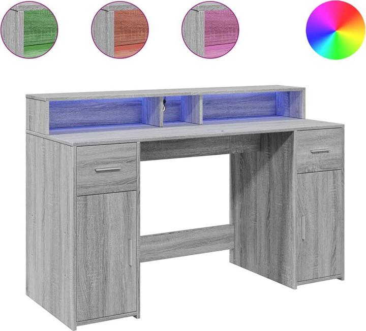 Immagine prodotto VidaXL Scrivania LED Scrivania per computer Scrivania da lavoro Scrivania per ufficio Grigio Sonoma (160 x 55 x 91 cm)