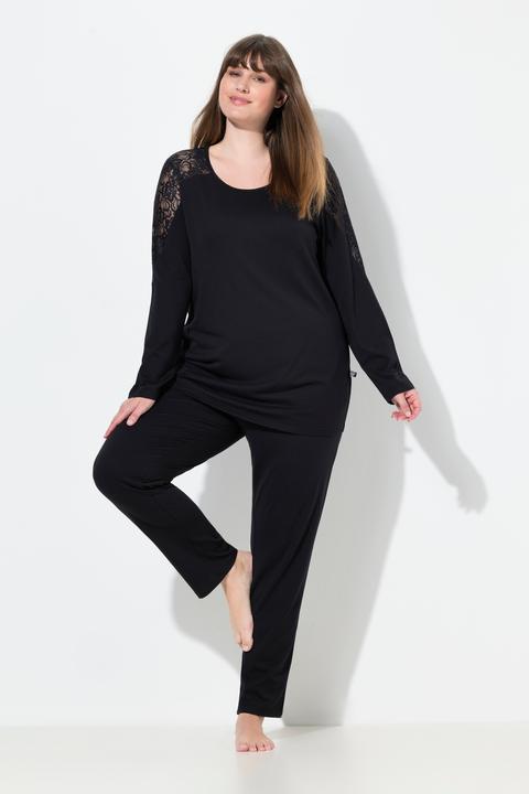 Produktbild Ulla Popken Pyjama, Spitze, Rundhals, Langarm, Modalmix (62)