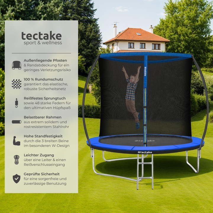 Actual product image tectake Trampoline Jumpy - tear resistant mat, safety net, padded edges, entry ladder (244 cm)