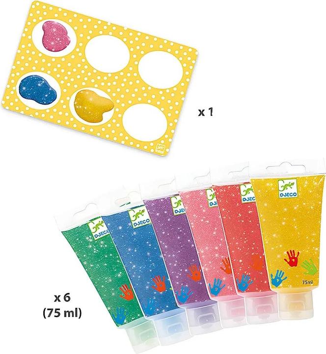 Actual product image Djeco Finger paints glitter tubes 6x1ass