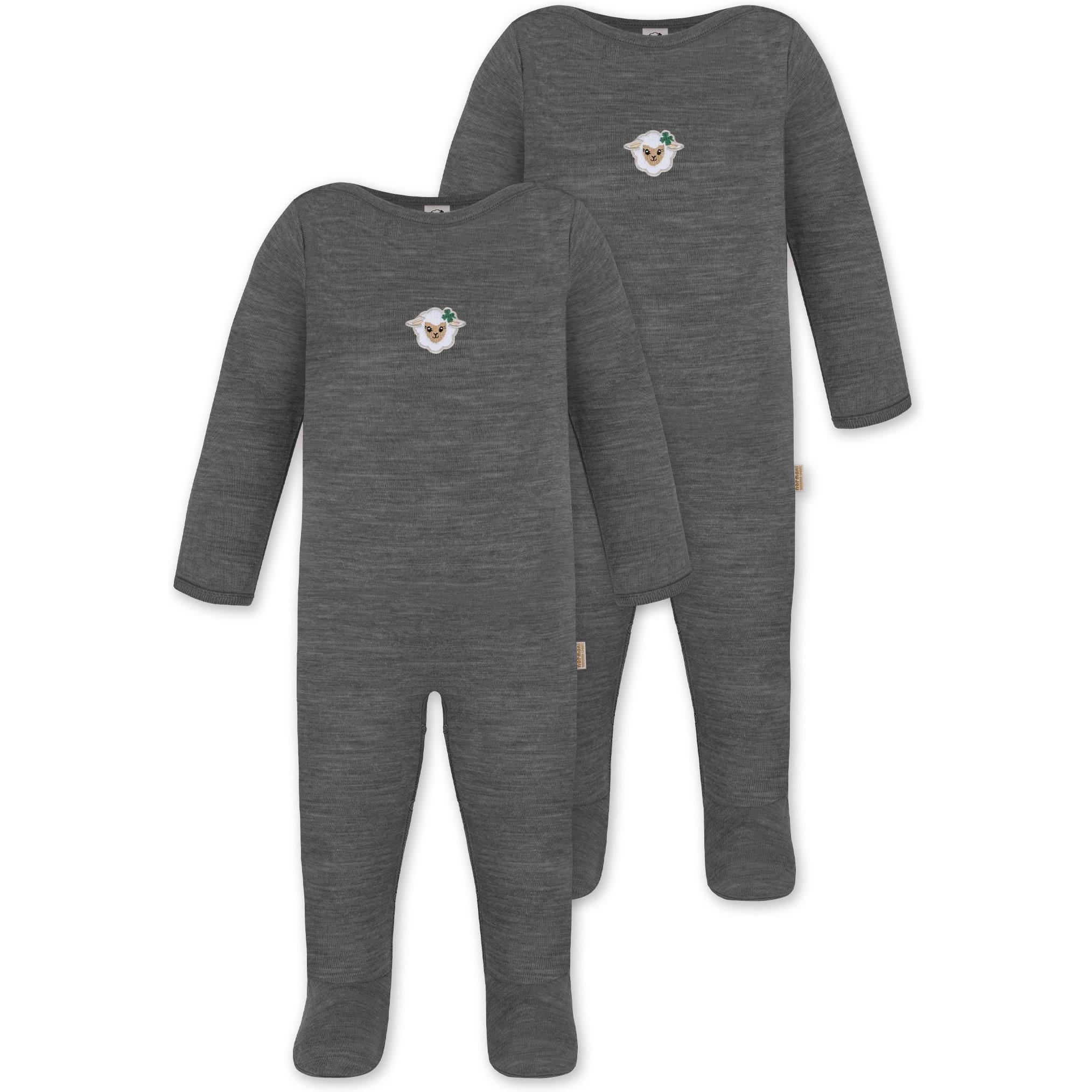 Normani, Herren, Strampler, 2er Pack Baby Merino Strampler „Levin" - 9411, Grau, (56)