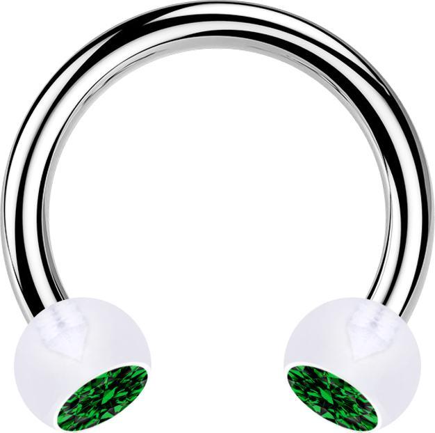 Actual product image Star Piercing Circular barbell silver with two transparent green crystal balls (without brass, Surgical steel 316L, Plastic)