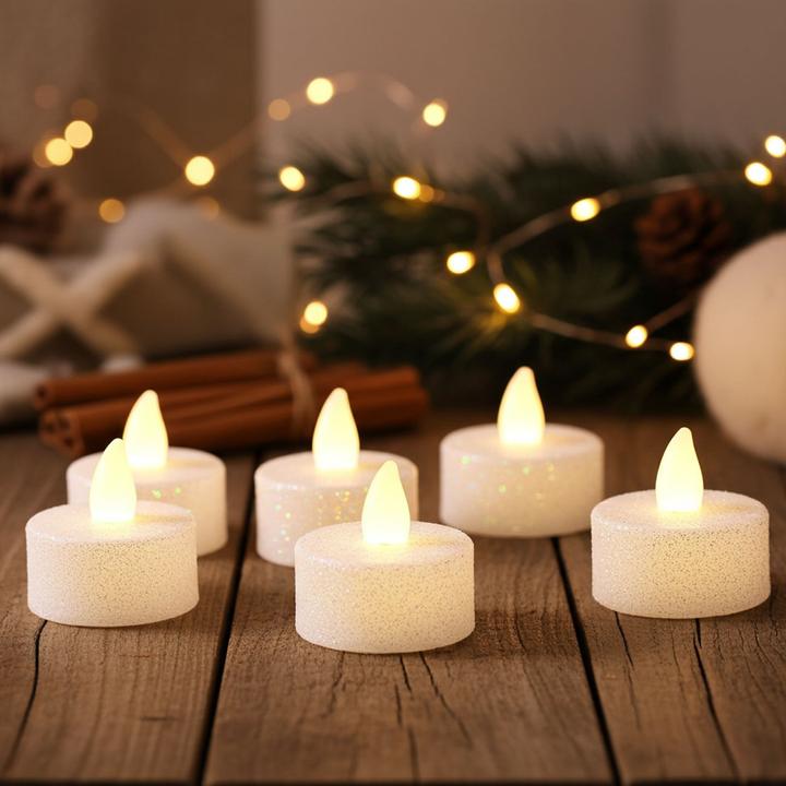 Actual product image H & S Collection LED tea lights 6 pieces, white glitter, 3.8 x 4 cm (6 x)