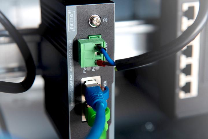 Image du produit Digitus Injecteur industriel Gigabit PoE+ 802.3 af/at 60W de puissance de sortie Rail DIN et montage... (802,3at (PoE+), 60 W)