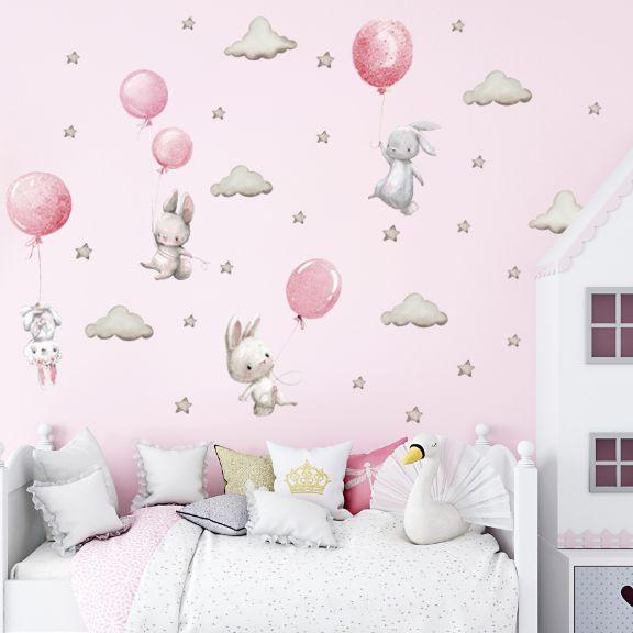 Image du produit Konjac Sponge ROOM Decor SIPO-WS63028 NAKLEJKI NA ŚCIANĘ KRÓLIKI BALONY RÓŻOWE