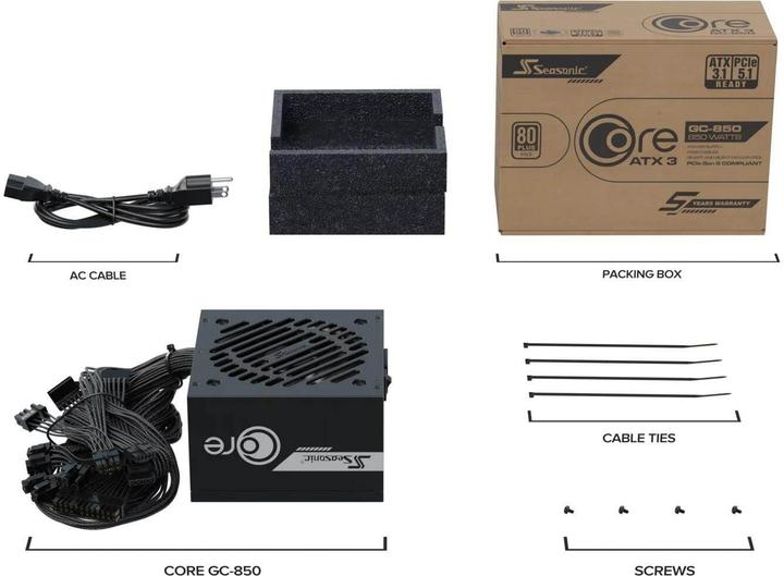 Productafbeelding Seasonic Netzteil 850W Core GC-850 ATX3 (80+Gold) (850 W)