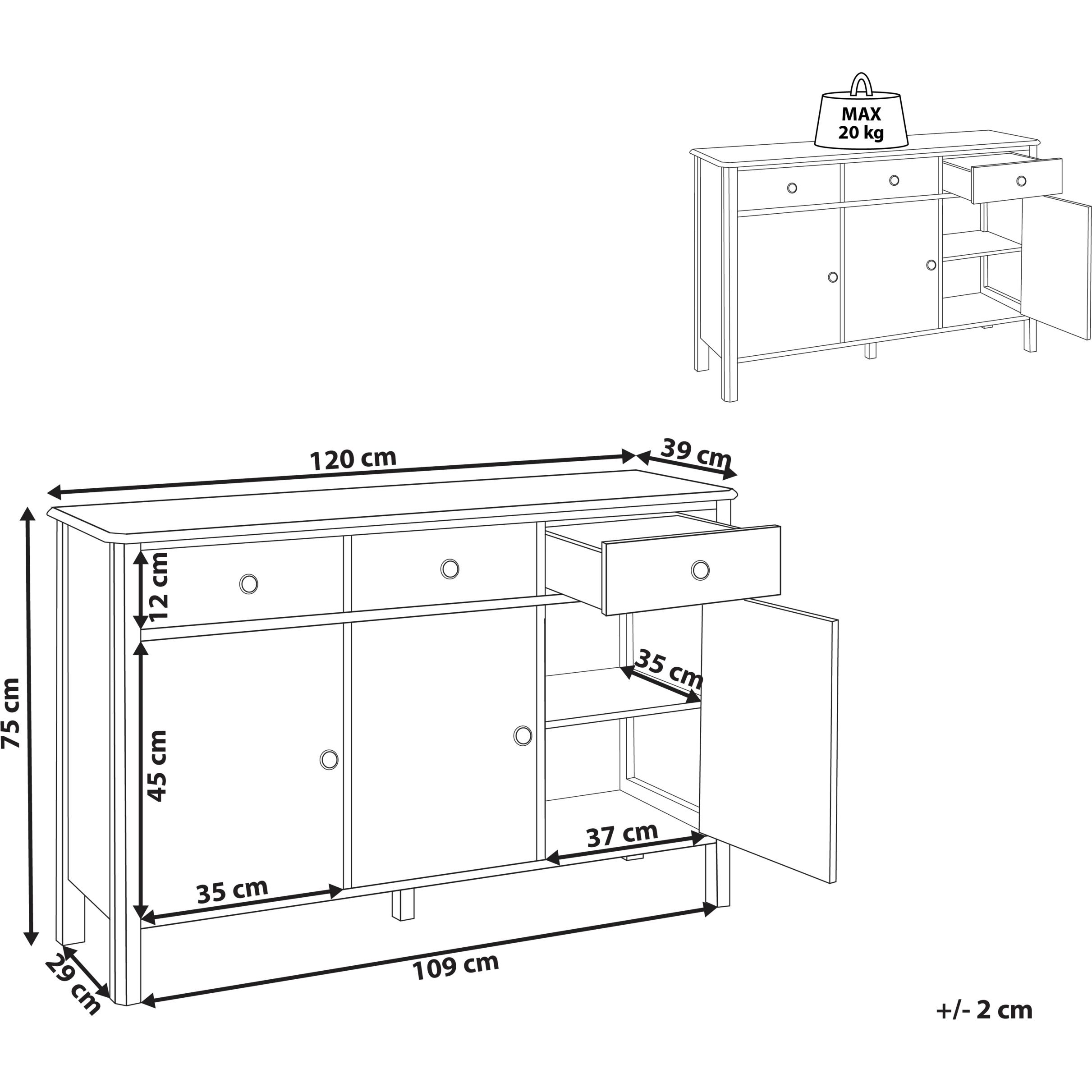 Thumbnail - Beliani, Kommode + Sideboard, Olate (120 x 39 x 75 cm)