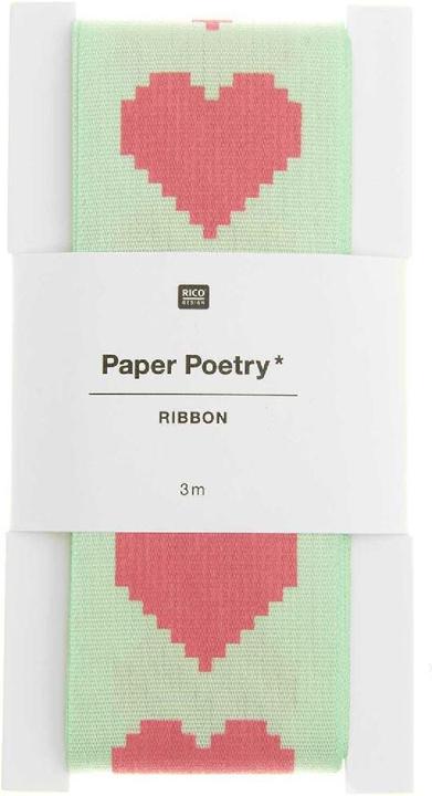Produktbild Rico Design Taftband Pixel Herzen, Mint/Neon.400670 (Geschenkband)