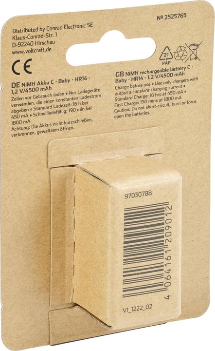 Produktbild Voltcraft HR14 Baby (C)-Akku NiMH 4500 mAh 1.2 V 1 St. (1 Stk., C, 4500 mAh)