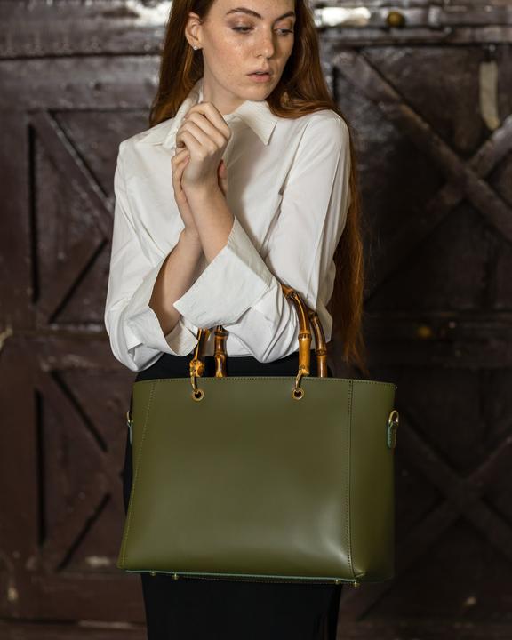 Immagine prodotto Only-Bags.Store Borsa con manico in bambù, borsa in pelle, borsa in vera pelle, borsa a tracolla, fatta a mano