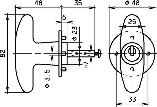 Produktbild Heusser Zylinderolive 3401 82x48mm 7x35mm (Türgriff)
