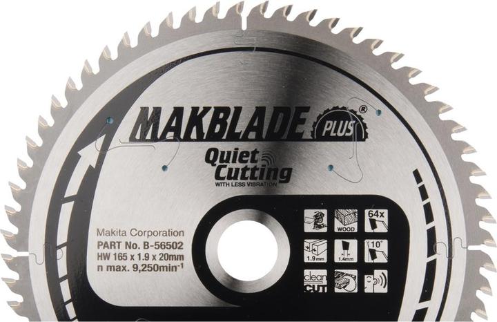 Produktbild Makita B-56502 TCT saw 165X1.9X20mm 10 ° T64 MAKBLADE PLUS