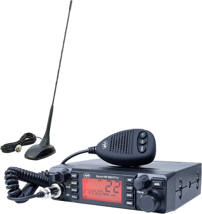 PNI CB ESCORT HP 9001 PRO ASQ pacchetto radio regolabile, AM-FM, 12 V, 4 W + Extra 48 antenna CB m