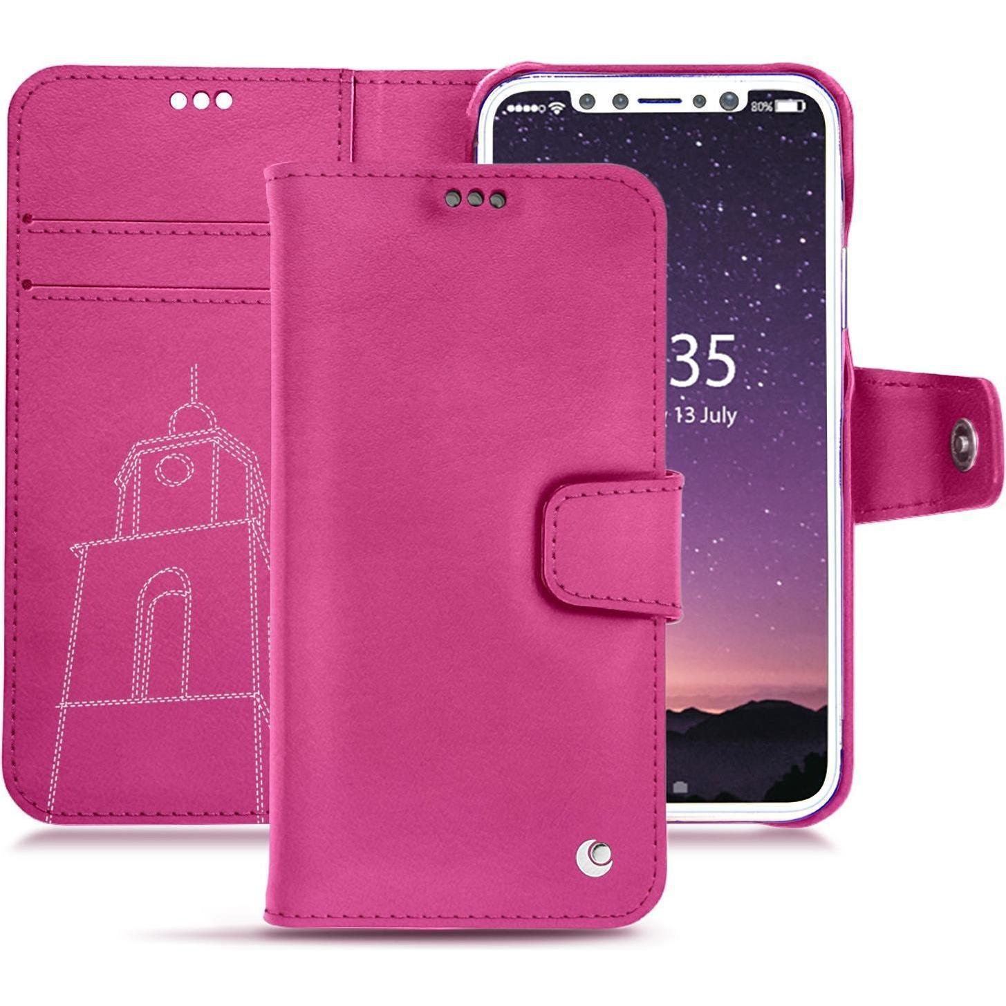 Noreve Lederschutzhülle Wallet (Apple iPhone XS), Smartphone Hülle, Rosa