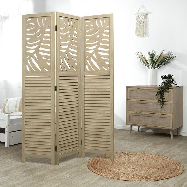 Produktbild Greendeco Room Divider Privacy Screen Paravent 3 Panel Foldable Wooden Screen Sand Beige