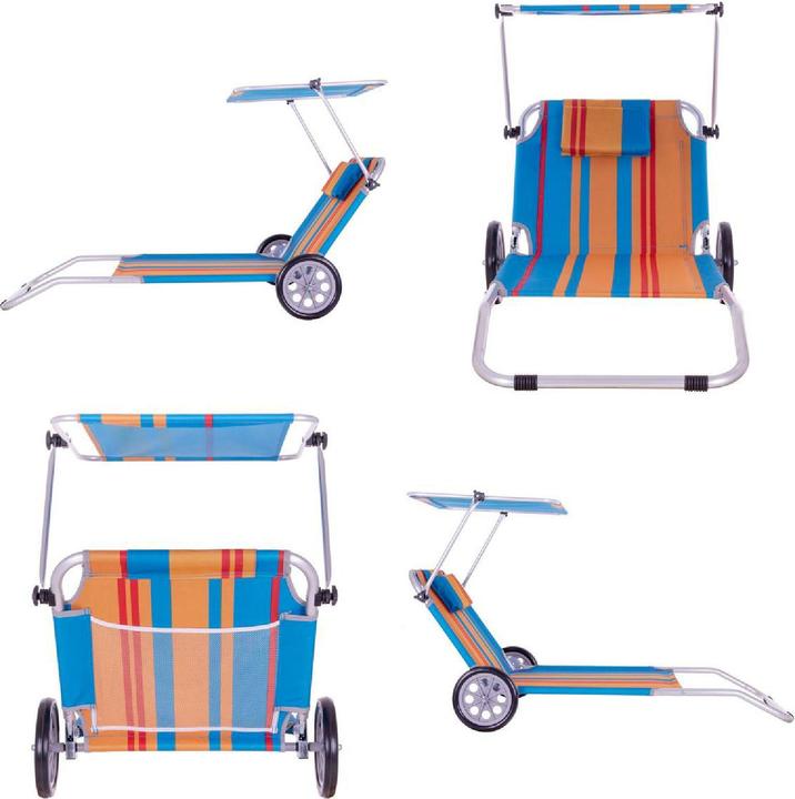 Produktbild VCM Strandliege Sonnenliege Transportliege Gartenliege mit Räder und Sonnendach Bunt (113 cm)