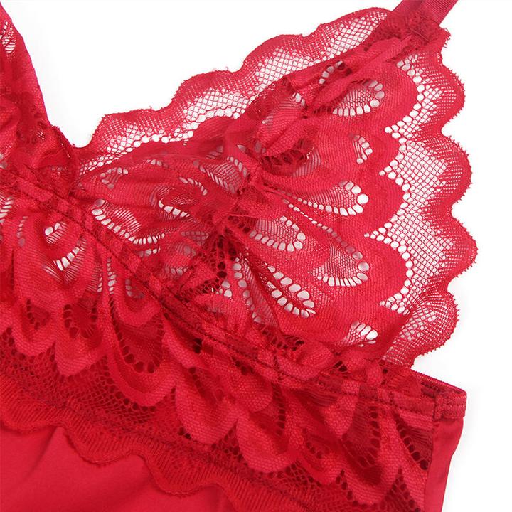 Productafbeelding Subblime Satijnen Babydoll Met Kant Rood S/M (S, M)